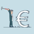 Linear Flat business man euro sign hammer vector