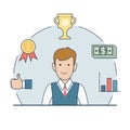 Linear Flat business man trophy cup money vector Royalty Free Stock Photo