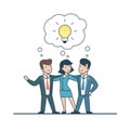 Linear Flat Business people idea, lamp chat vector