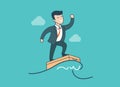 Linear Flat businessman wave surfing vector. Succe