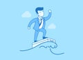 Linear Flat businessman wave surfing vector. Succe