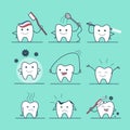 Linear Flat Dental health care tooth flossing cari Royalty Free Stock Photo