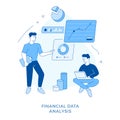 Linear flat Financial data analysis concept vector illustration