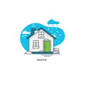 Linear flat illustration of a private house. Winter time logo concept Royalty Free Stock Photo