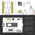 Linear flat interior design illustration of modern designer living apartment. Outline vector graphic concept. Royalty Free Stock Photo