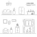 Linear flat interior design illustration of modern designer living apartment. Outline vector graphic concept. Royalty Free Stock Photo