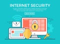 Linear flat Internet Security infographics vector. Royalty Free Stock Photo