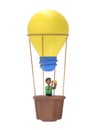 Linear flat line art style idea driven business future forecast concept. 3D illustration of woman flying balloon lamp.