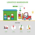 Linear flat Logistic warehouse infographics Royalty Free Stock Photo