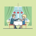 Linear Flat Man propose lady restaurant vector