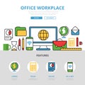 Linear flat Office workplace infographic Te Royalty Free Stock Photo