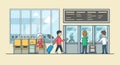 Linear Flat people on railway station hall vector