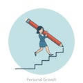Linear Flat Personal Growth Business woman stairs Royalty Free Stock Photo