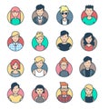 Linear Flat Profile avatar, people faces vector ne