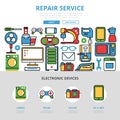 Linear flat Repair service infographics Kit