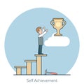 Linear Flat Self Achievement man stairs reach cup