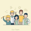 Linear Flat Team of young man and woman vector