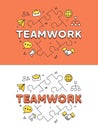 Linear Flat TEAMWORK puzzles hero image vector.