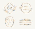 linear flat wedding monograms vector design illustration