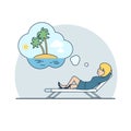 Linear Flat Woman dream vacation island vector