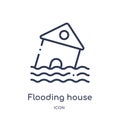 Linear flooding house icon from Meteorology outline collection. Thin line flooding house icon isolated on white background. Royalty Free Stock Photo