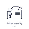 Linear folder security icon from Internet security and networking outline collection. Thin line folder security icon isolated on