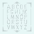 Linear font, latin vector thin line alphabet