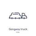 Linear gangway truck icon from Airport terminal outline collection. Thin line gangway truck vector isolated on white background.