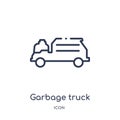 Linear garbage truck cleanin icon from Cleaning outline collection. Thin line garbage truck cleanin vector isolated on white