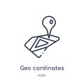 Linear geo cordinates icon from Maps and locations outline collection. Thin line geo cordinates icon isolated on white background