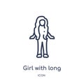 Linear girl with long hair icon from Ladies outline collection. Thin line girl with long hair icon isolated on white background.