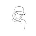 Linear glamour logo in minimal style of girl in baseball cap. Royalty Free Stock Photo