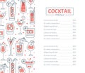 Linear Glasses with Cocktail in Pink Bar Menu Vector Template Royalty Free Stock Photo