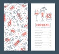 Linear Glasses with Cocktail in Pink Bar Menu Vector Template Royalty Free Stock Photo