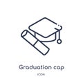 Linear graduation cap and diploma icon from Education outline collection. Thin line graduation cap and diploma icon isolated on