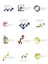 Linear graph and chart abstract logo set, connected multicolored line segments