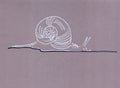 Linear graphic drawing white on a lilac background creeping snail