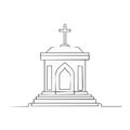 Linear Graphic Outline of a Crypt Structure with Cross Topper on a MultiStep Base for Religious Art or Designs Royalty Free Stock Photo