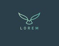 Linear green logo icon bird in flight for a business company minimalism