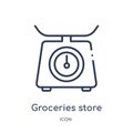 Linear groceries store scale icon from Measurement outline collection. Thin line groceries store scale icon isolated on white