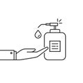 linear hand and bottle like sanitize icon