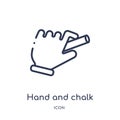 Linear hand and chalk icon from Hands and guestures outline collection. Thin line hand and chalk icon isolated on white background