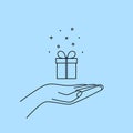 Linear hand, gift and splash icon