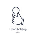Linear hand holding lightbulb icon from Hands and guestures outline collection. Thin line hand holding lightbulb icon isolated on