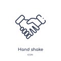 Linear hand shake icon from Customer service outline collection. Thin line hand shake vector isolated on white background. hand