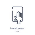 Linear hand swear icon from Hands and guestures outline collection. Thin line hand swear icon isolated on white background. hand