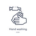 Linear hand washing icon from Cleaning outline collection. Thin line hand washing vector isolated on white background. hand