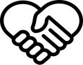 Linear handshake icon in the form of a heart as concept of trust