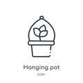 Linear hanging pot icon from Agriculture farming and gardening outline collection. Thin line hanging pot vector isolated on white