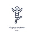 Linear happy woman icon from Ladies outline collection. Thin line happy woman icon isolated on white background. happy woman